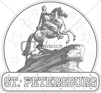 Sticker with Bronze Horseman monument in St. Petersburg
