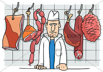 butcher in shop cartoon