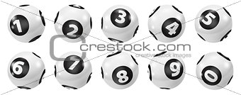 Set of Lottery Black and White Number Balls 0-9