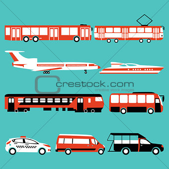 Vector set illustration of color public transport