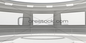 Empty modern futuristic room with white panels