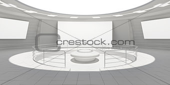 Empty modern futuristic room with white panels
