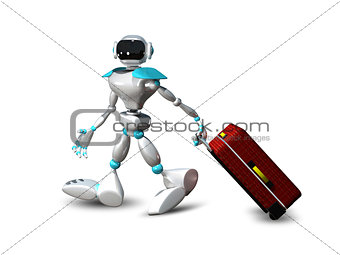 3D Illustration of a Robot with a Suitcase