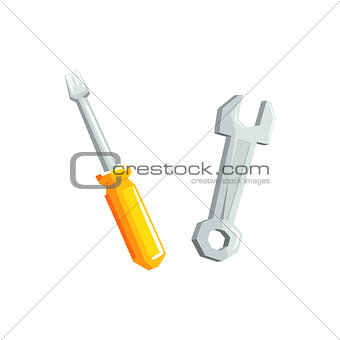 Screwdriver And Spanner Items Cool Colorful Vector Illustration