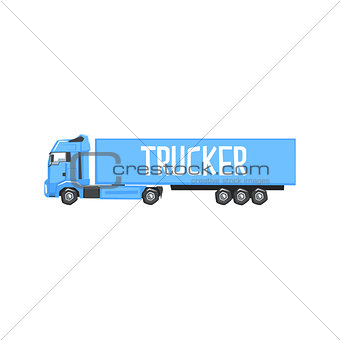 Large Blue Long-Distance Truck With Sign Trucker On Its Side