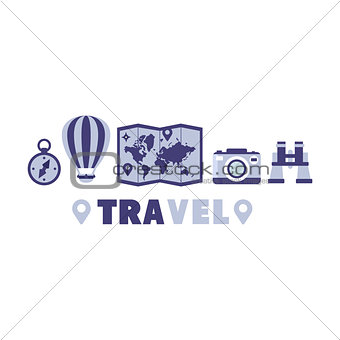 Adventure Travel Symbols Set By Five In Line