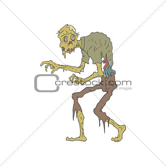 Creepy Zombie With Melting Skin Outlined Drawing