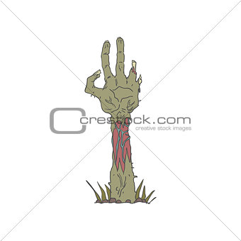 Creepy Zombie Haind Rising From The Ground Outlined Drawing
