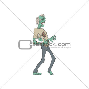 Barefoot Creepy Zombie Outlined Drawing