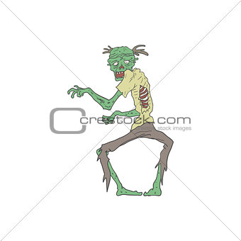 Green Skin Creepy Zombie Outlined Drawing