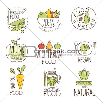 Vegan Raw And Healthy Food Promo Labels Collection
