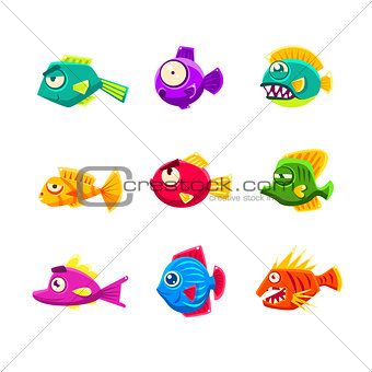 Colorful Cartoon Tropical Fish Set
