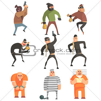 Criminals And Convicts Funny Characters Set