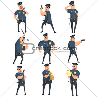 American Policeman Funny Characters Set