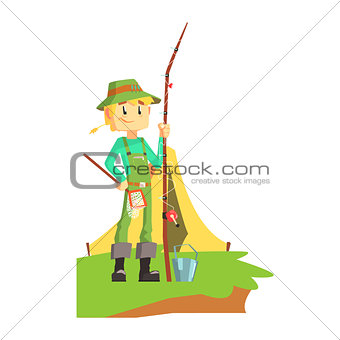 Fisherman Outdoors With Tent On The Background