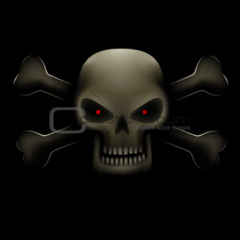 skull with bones in dark