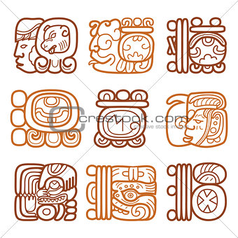 Maya glyphs, writing system and languge vector design