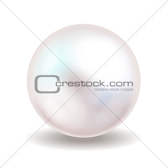 White pearl. Sea pearl isolated on white background. Shiny oyster pearl ball for luxury accessories. Vector illustration.