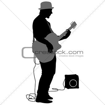 Silhouette musician plays the guitar. Vector illustration