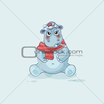 Emoji character cartoon Hippopotamus sick