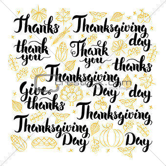 Thanksgiving Day Lettering Design Set