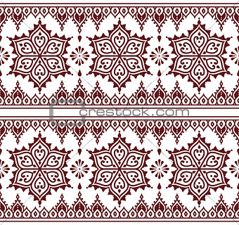 Mehndi, Indian Henna tattoo brown seamless pattern, design elements