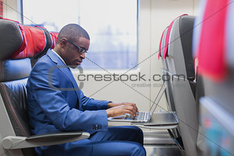 Business passenger in a train