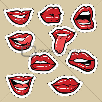 Set of red female lips and tongue