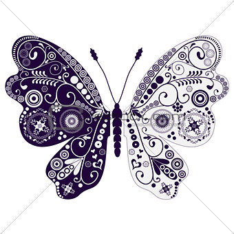 Vintage two-tone butterfly over white