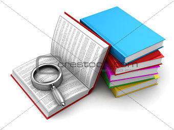 books and magnify glass