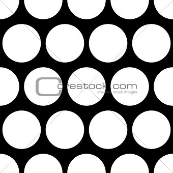 Seamless vector dark pattern with big white polka dots on black background