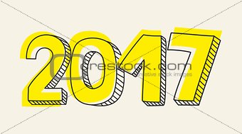 New Year 2017 hand drawn vector yellow sign