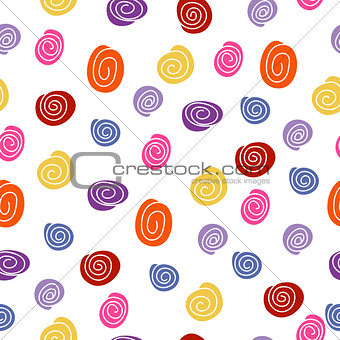 Colorful seamless background of curled abstract clouds. Pink, yellow, blue, orange, purple