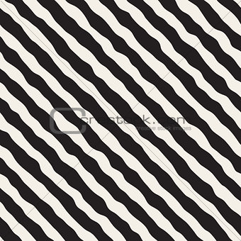 Vector Seamless Black and White Roughly Hand Drawn Diagonal Stripes Pattern