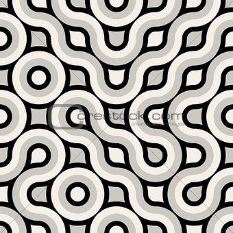 Vector Seamless Black And White Truchet Rounded Pattern