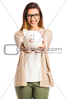 Woman holding piggybank