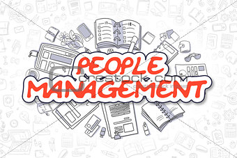 People Management - Cartoon Red Text. Business Concept.