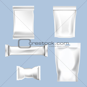 Vector set of white polyethylene foil package