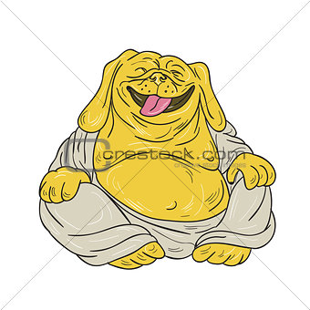 Laughing Bulldog Buddha Sitting Cartoon