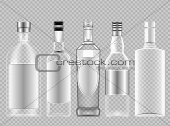 Vector set of transparent glass vodka alcohol