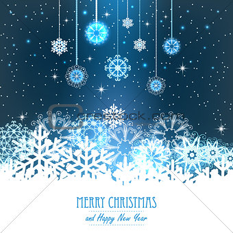 Abstract Christmas Background. Snowflakes, night sky.
