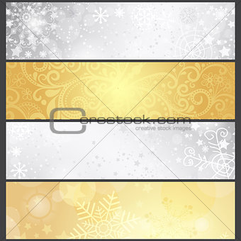 Set silvery and golden gradient winter banners