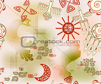 Seamless pattern with ethnic Indian symbols sun and sky. EPS10 vector illustration.