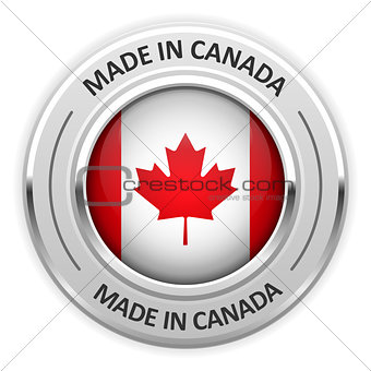 Silver medal Made in Canada with flag