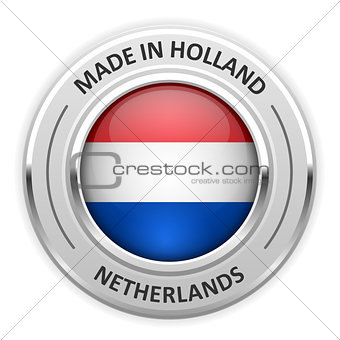 Silver medal Made in Netherlands with flag