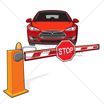 Barrier, stop sign, car