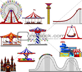 set of amusement park cartoon