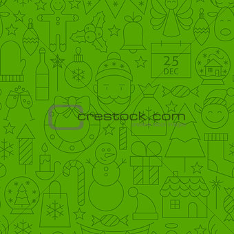 Line Christmas Green Seamless Pattern