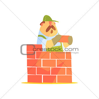 Builder Laying A Brick Wall On Construction Site
