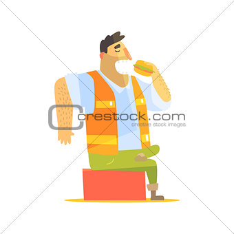 Builder Eating Lunch On Construction Site